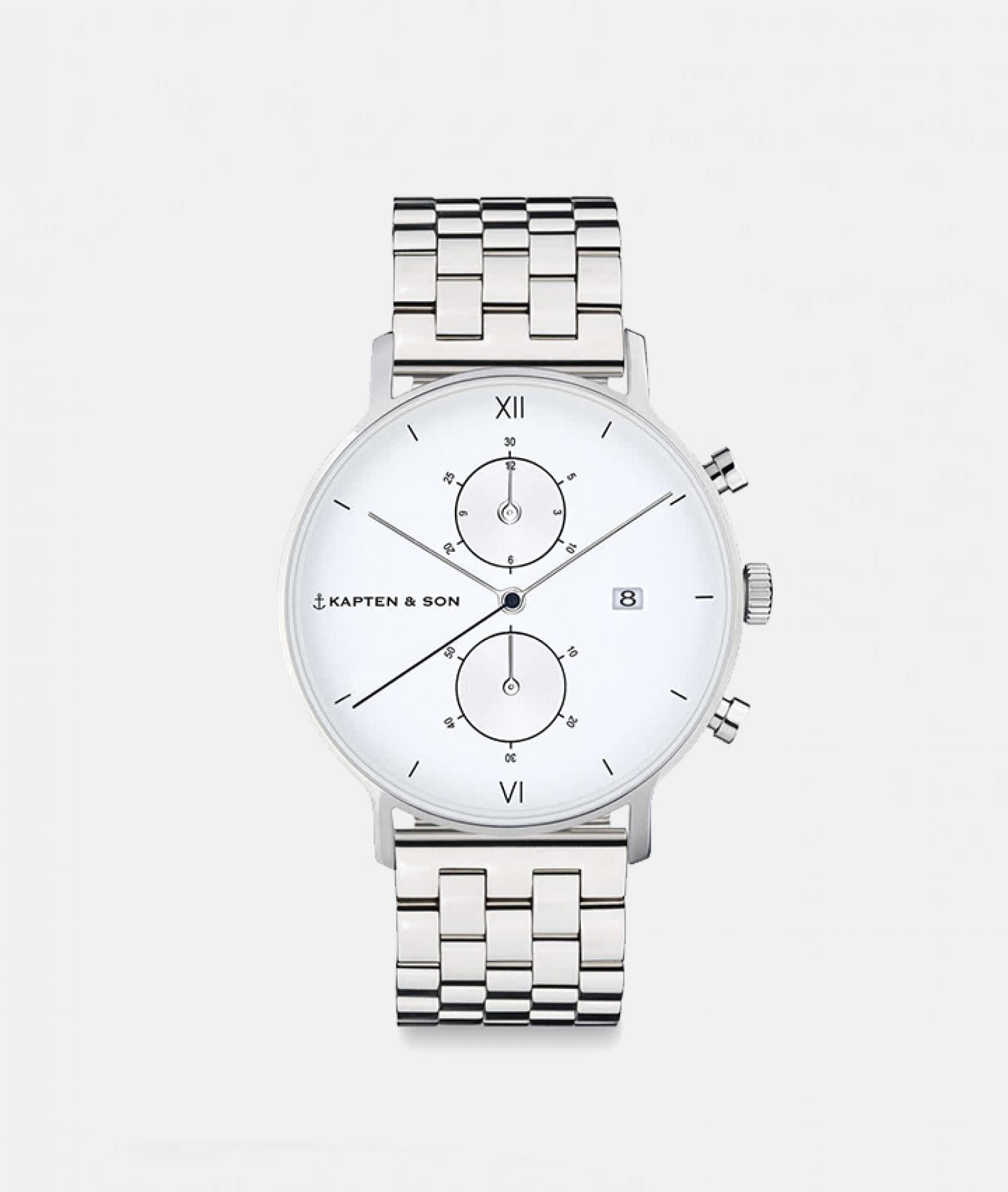 Kapten & Son Uhr Chrono Silver Steel White 40 mm