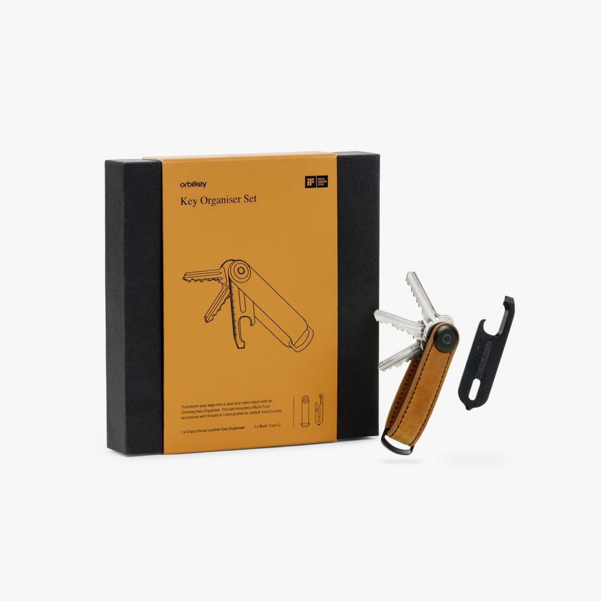 Orbitkey Geschenkset Key Organiser Crazy Horse Chestnut Brown/Black + Multi-Tool v2