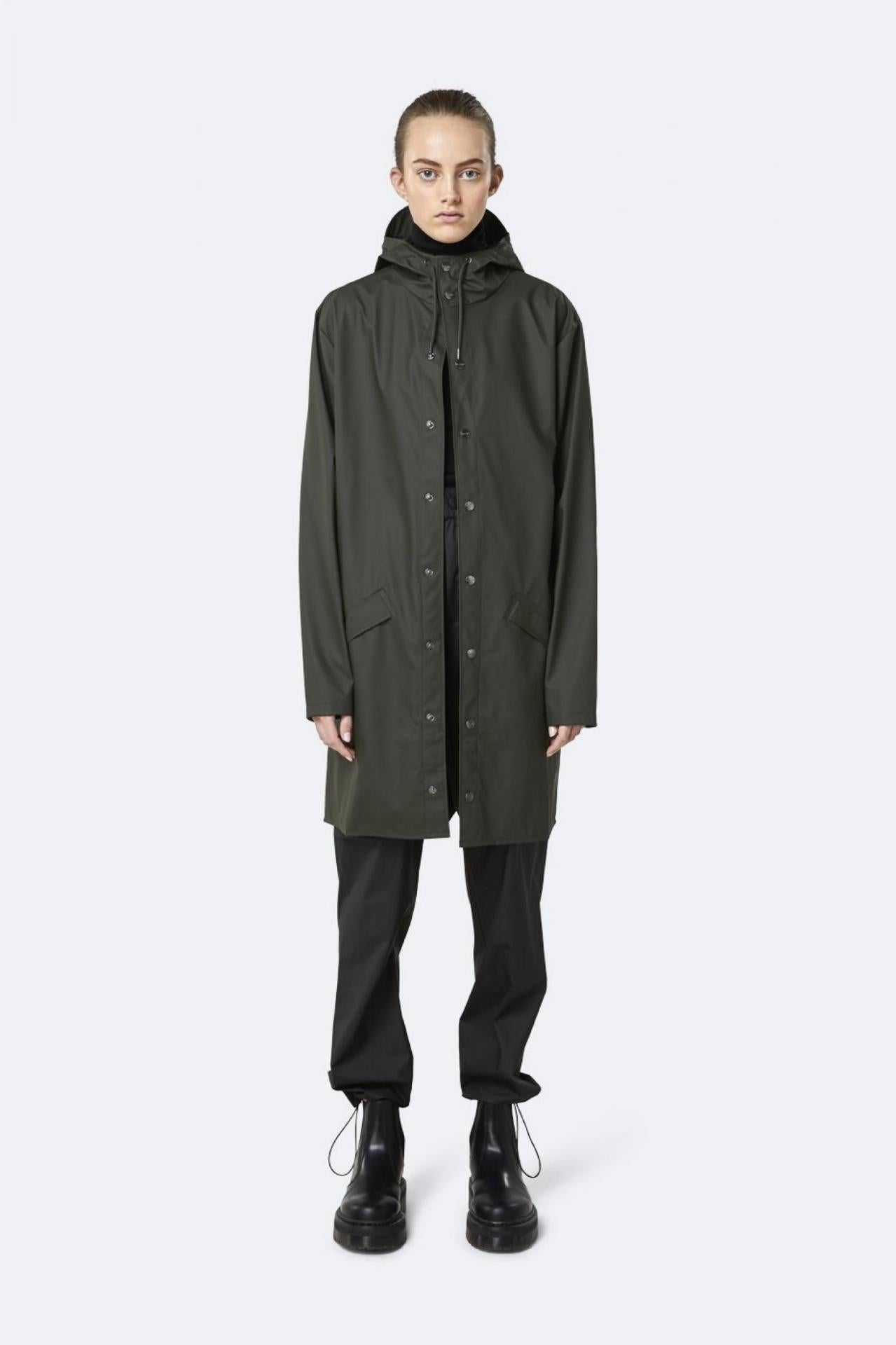 Rains Regenjacke Long Jacket 1202 Green - Größe: XXS/XS