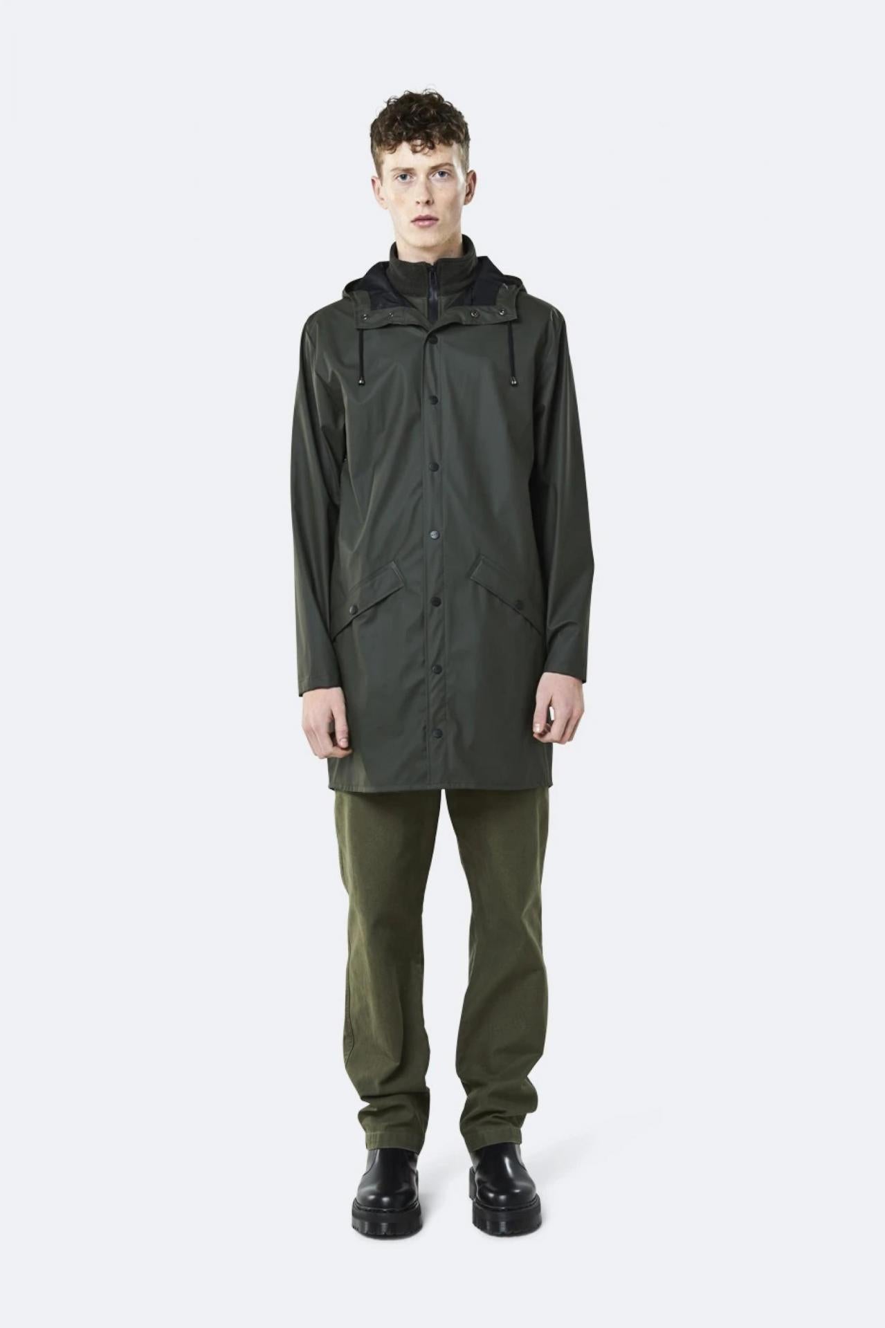 Rains Regenjacke Long Jacket 1202 Green - Größe: XXS/XS