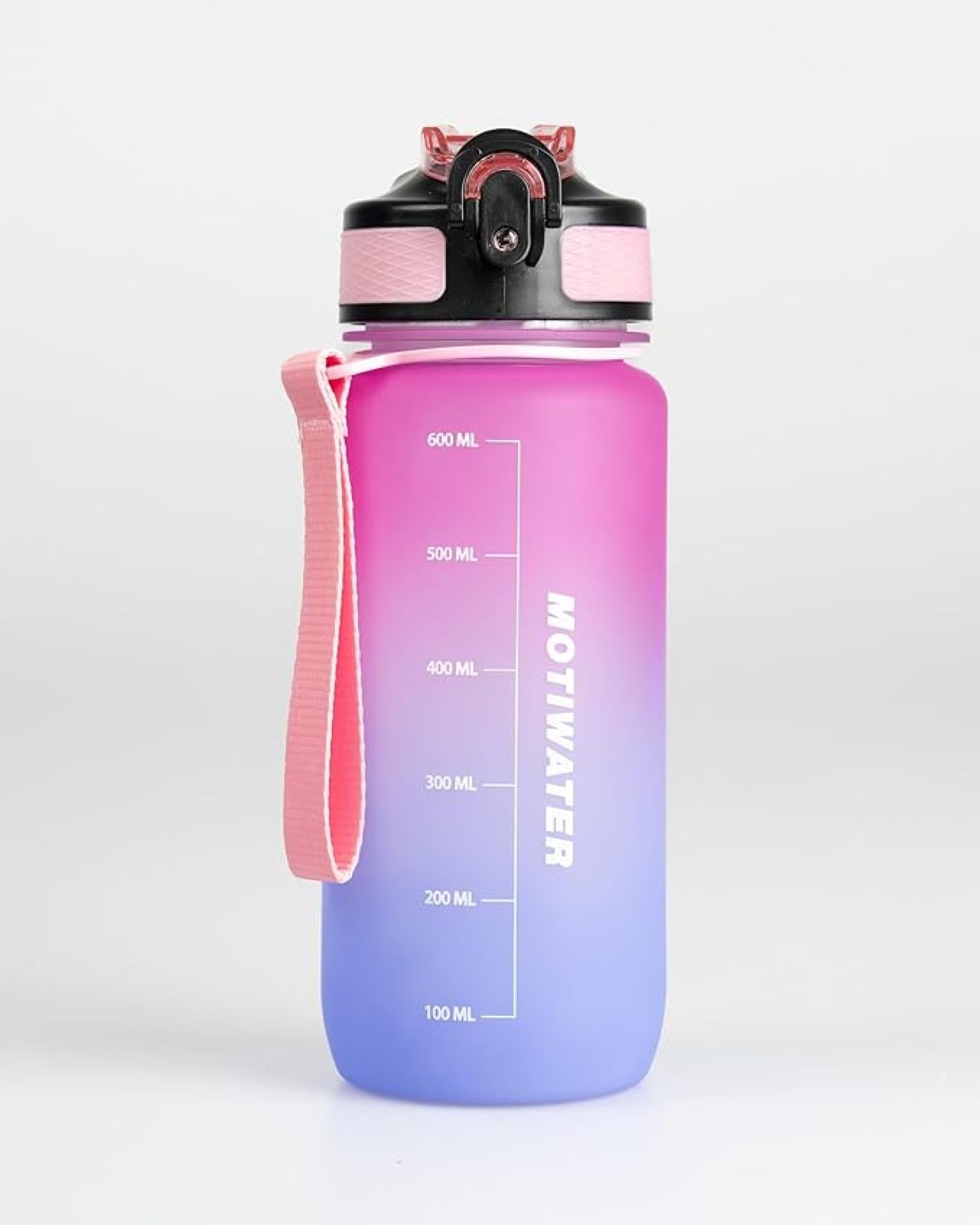 MOTIWATER 600ml Trinkflasche Small mit motivierenden Sprüchen & Uhrzeit - Variante: Pink / Lila