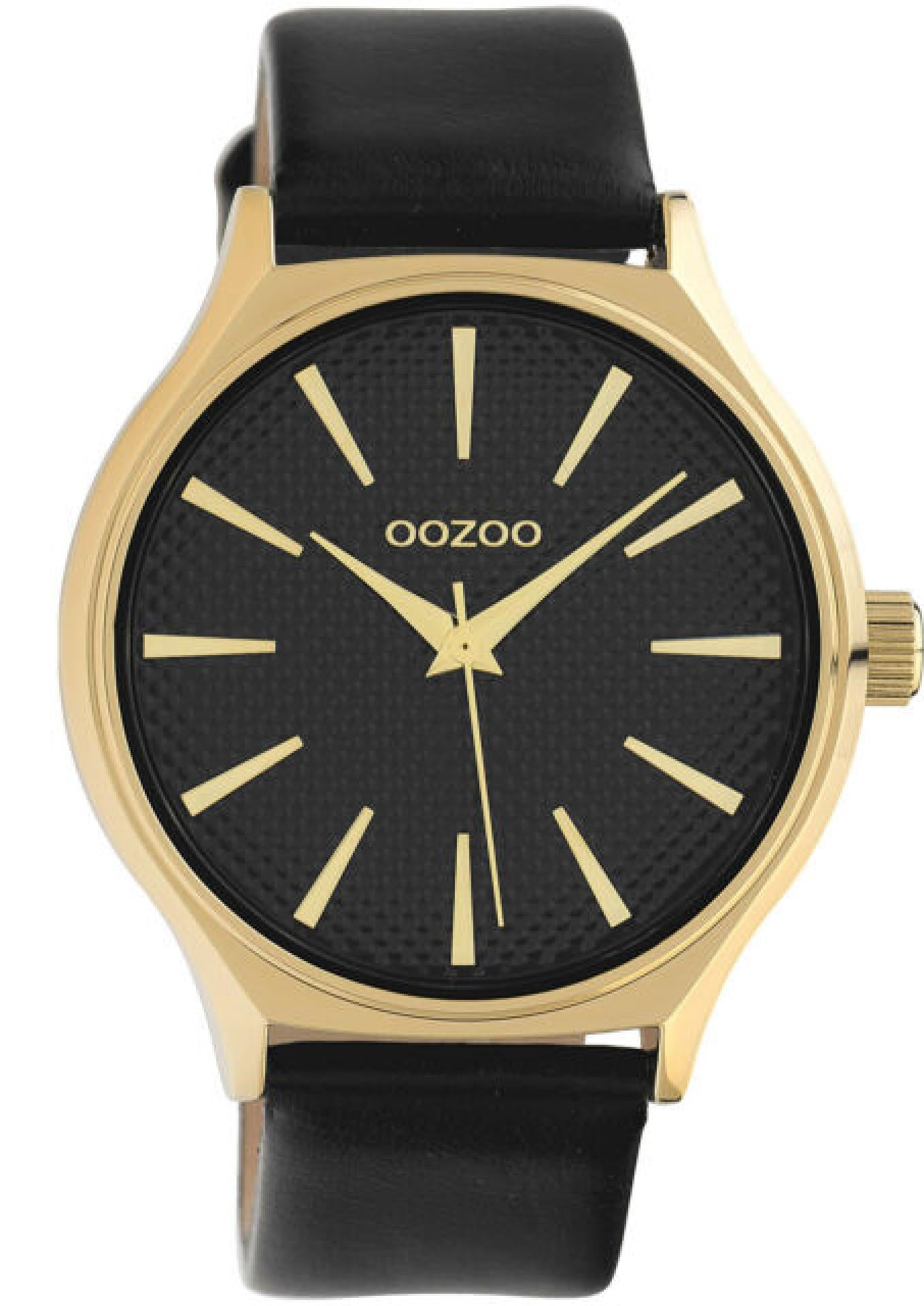 Damenuhr Timepieces Lederarmband schwarz mit goldenem Ziffernblatt 42mm
