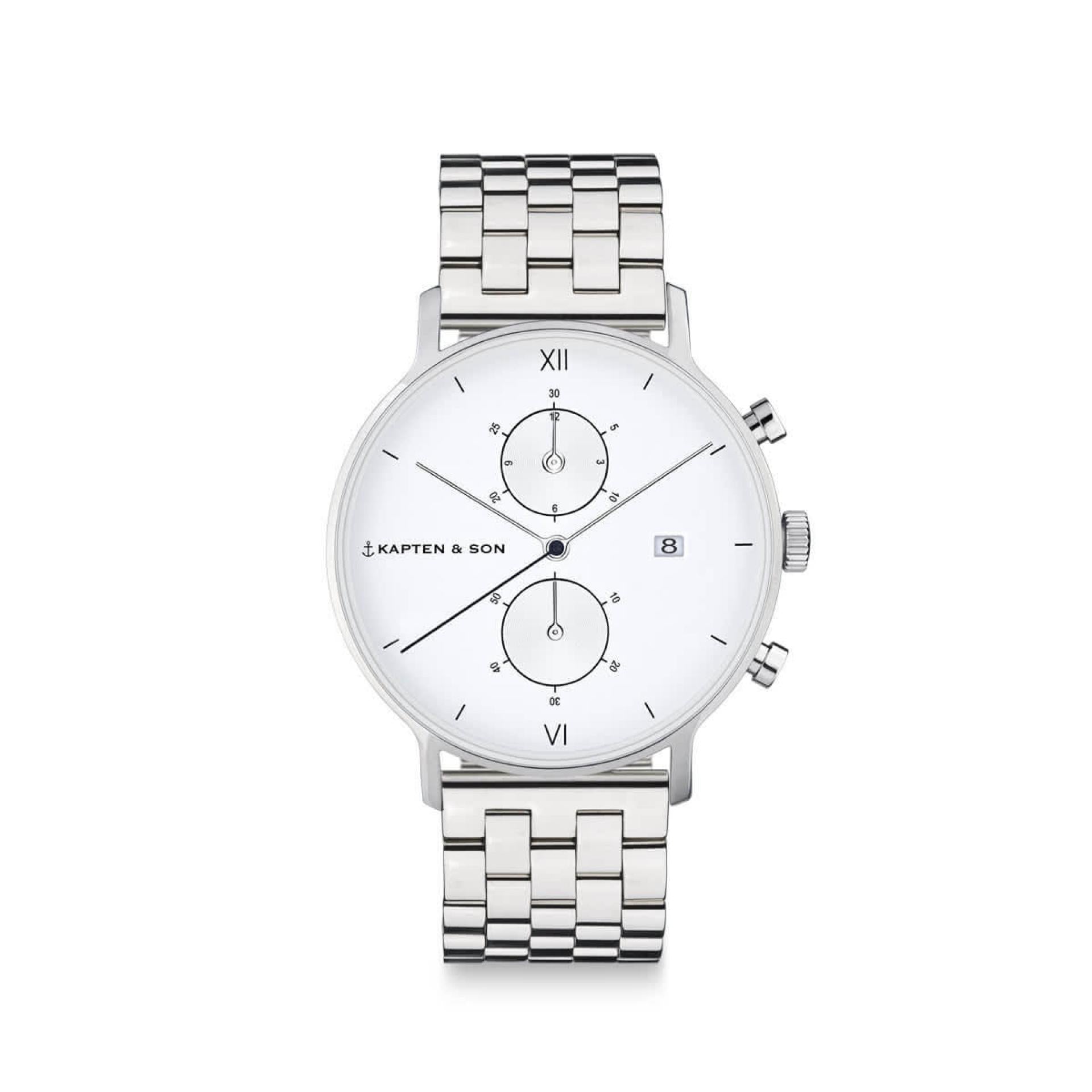 Kapten & Son Uhr Chrono Small Silver Steel 37 mm